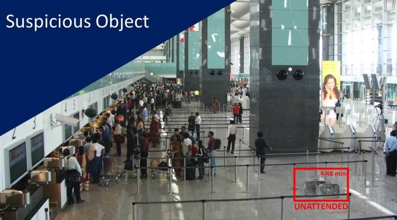 Smart cameras can spot a suspicious package at an airport.