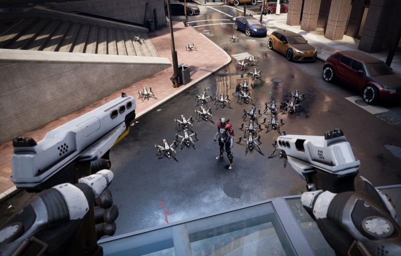 You can go to high points to avoid the robots in Robo Recall.
