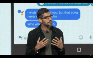 Google CEO Sundar Pichai addresses an audience in San Francisco and more than 300,000 watching on a YouTube livestream on Oct. 4, 2016