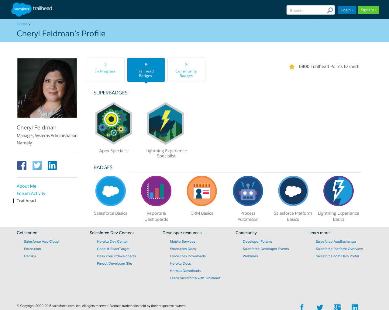 Salesforce's Trailhead program includes a profile featuring superbadges.