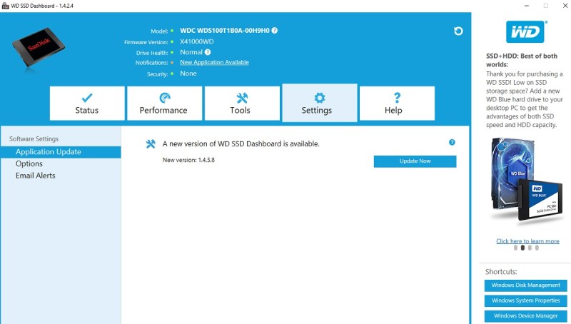 The WD Blue dashboard.