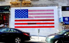 A United States flag painted on the wall in the Chinatown neighborhood of San Francisco