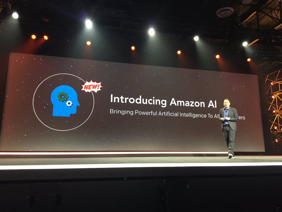 AWS chief executive Andy Jassy unveils Amazon's first AI services at the AWS re:Invent conference in Las Vegas on November 30, 2016.