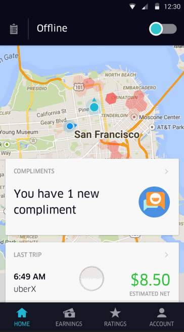 Drivers receiving compliments within their Uber app.