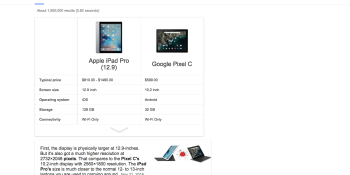 Google now shows a card to compare products in search results