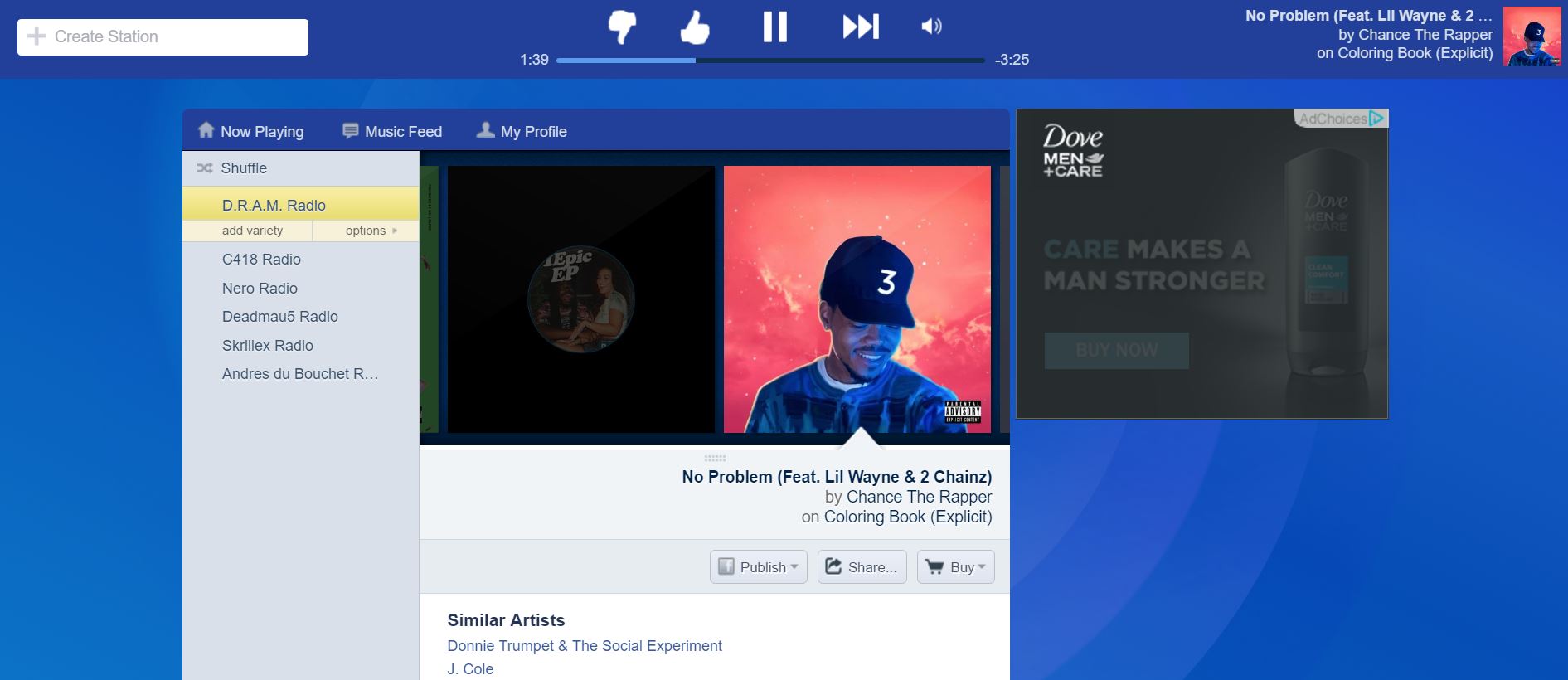 Pandora's Now Playing screen before today's redesign.