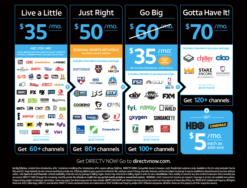 DirecTV Now streaming services
