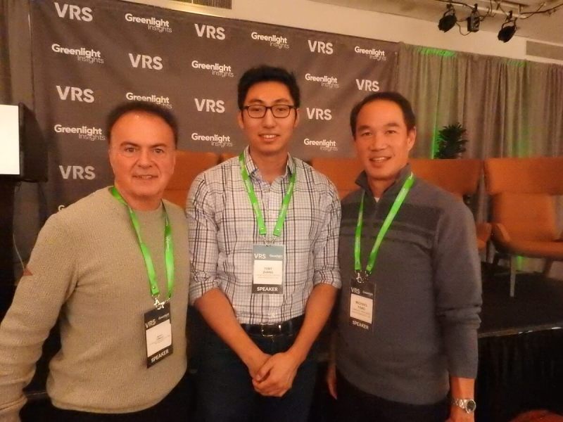 VR investors Marco Demiroz (left), Toby Zhang, and Michael Yang.