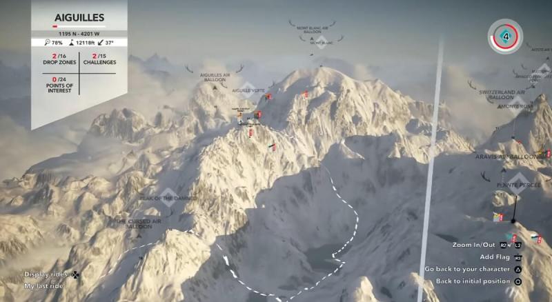The overhead map of Steep shows the different peaks and runs of the Alps.