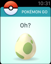 An egg hatching in Pokémon Go for Apple Watch. 