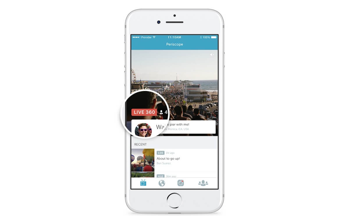 A badge now appears on Periscope denoting which broadcasts support 360-degree viewing.