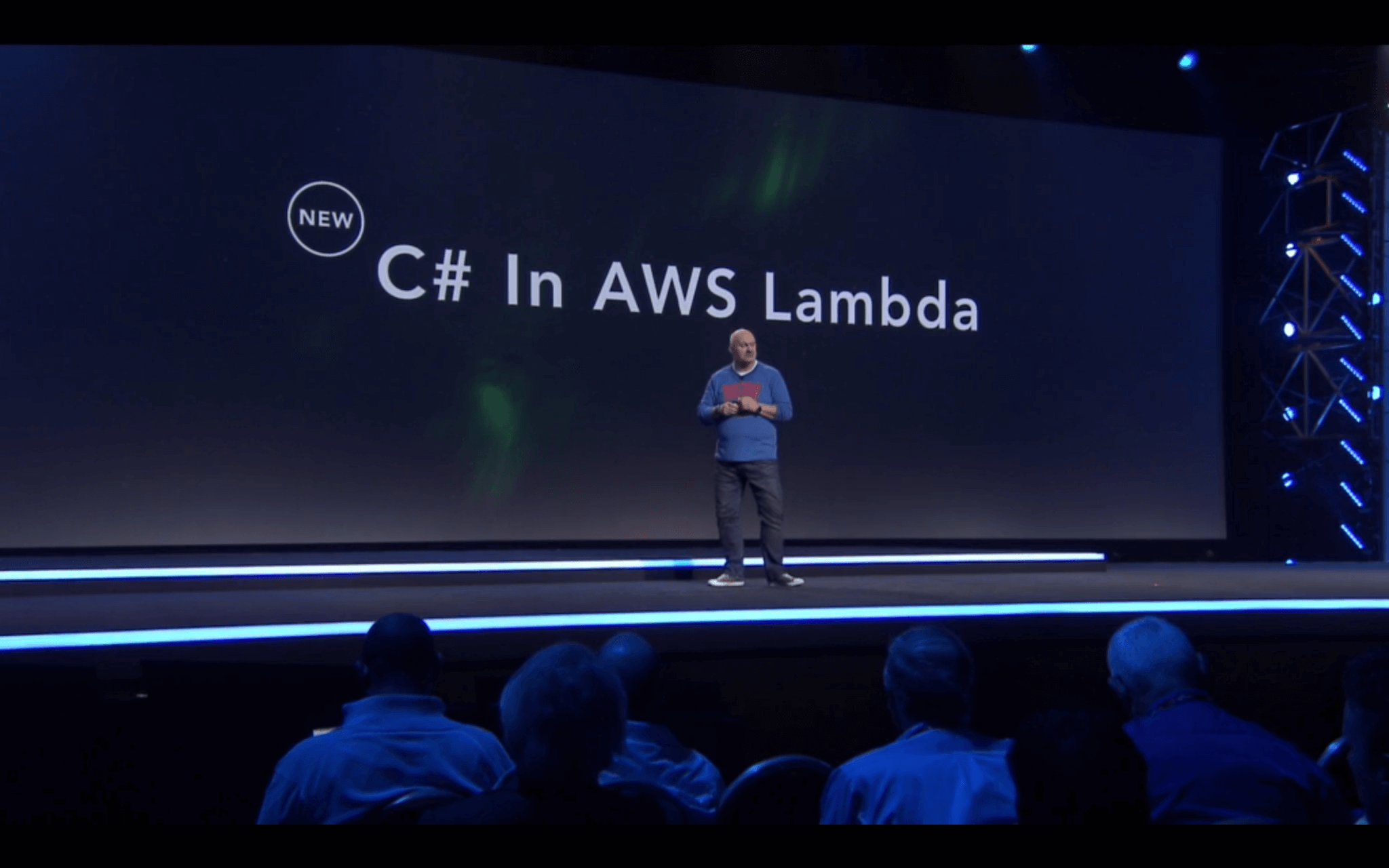 Amazon vice president and chief technology officer Werner Vogels talks about C# support in the AWS Lambda service at the AWS re:Invent conference in Las Vegas on December 1, 2016.