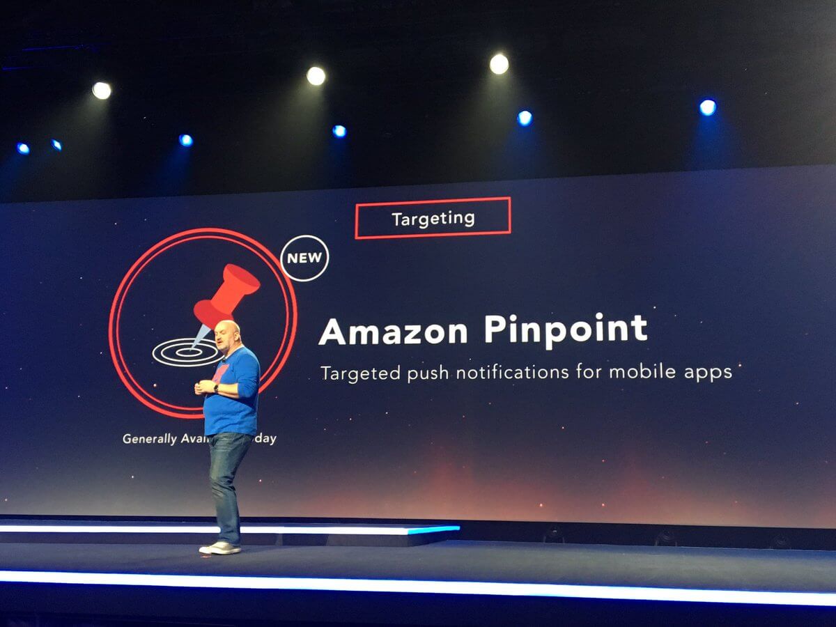 Amazon vice president and chief technology officer Werner Vogels introduces the Amazon Pinpoint service at the AWS re:Invent conference in Las Vegas on December 1, 2016.