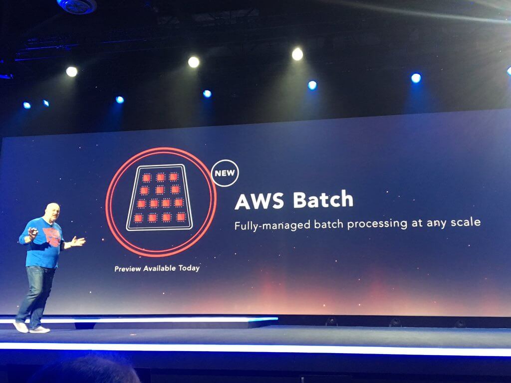 Amazon vice president and chief technology officer Werner Vogels introduces the AWS Glue service at the AWS re:Invent conference in Las Vegas on December 1, 2016.