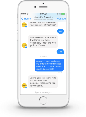 Salesforce LiveMessage-powered conversation within Facebook Messenger.