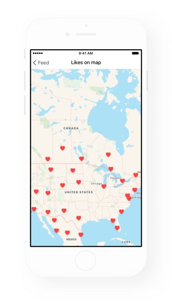 A map showing popular photos inside the Prisma Feed