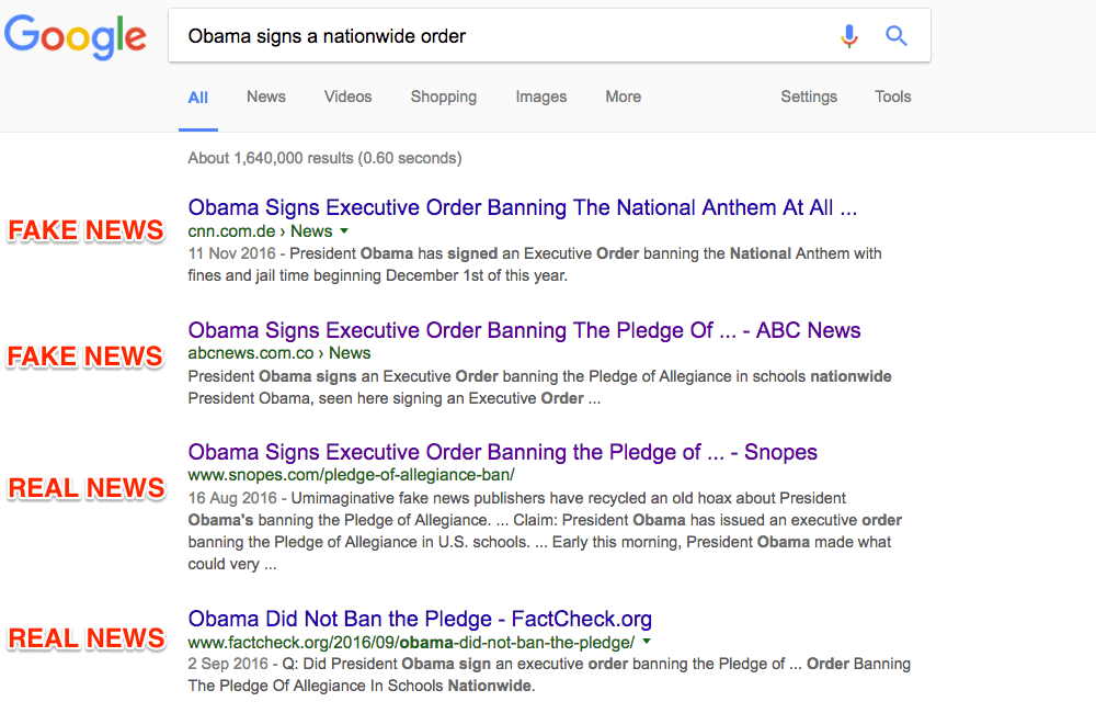 obama fake news google