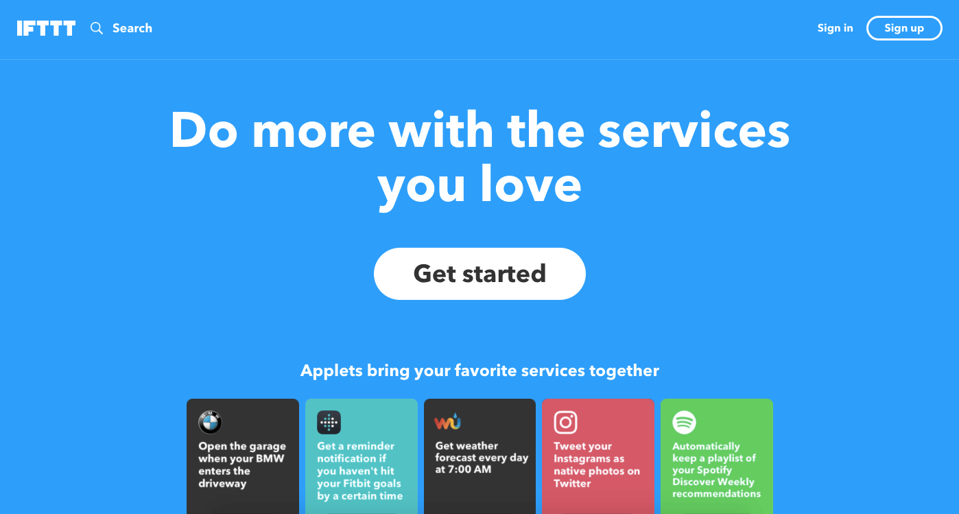 IFTTT homepage