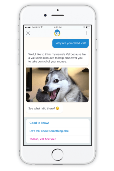 Val bot chat on Varo Money iOS app