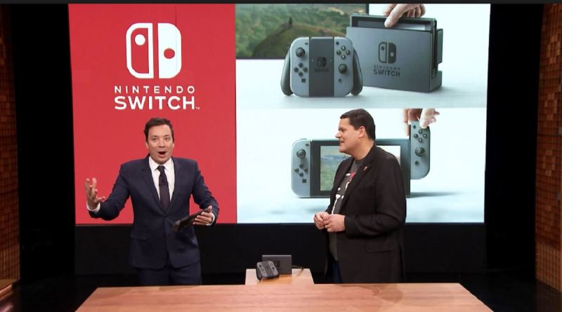 Jimmy Fallon tries out the Nintendo Switch with Nintendo's Reggie Fils-Aime.