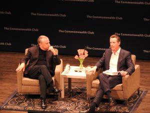 Author Thomas Friedman (left) and Lieutenant Governor Gavin Newsom at the Commonwealth Club.