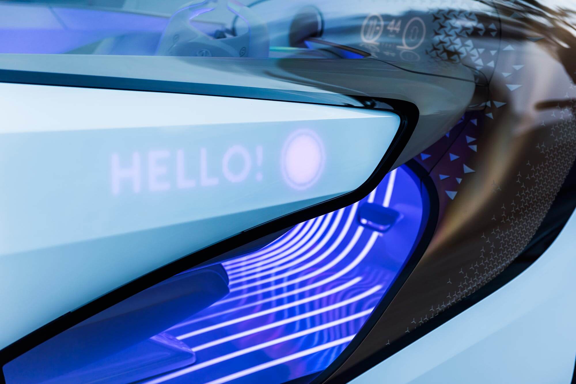 Rendering showing the messages displayed on the rear panel of Toyota's Concept-i vehicle.