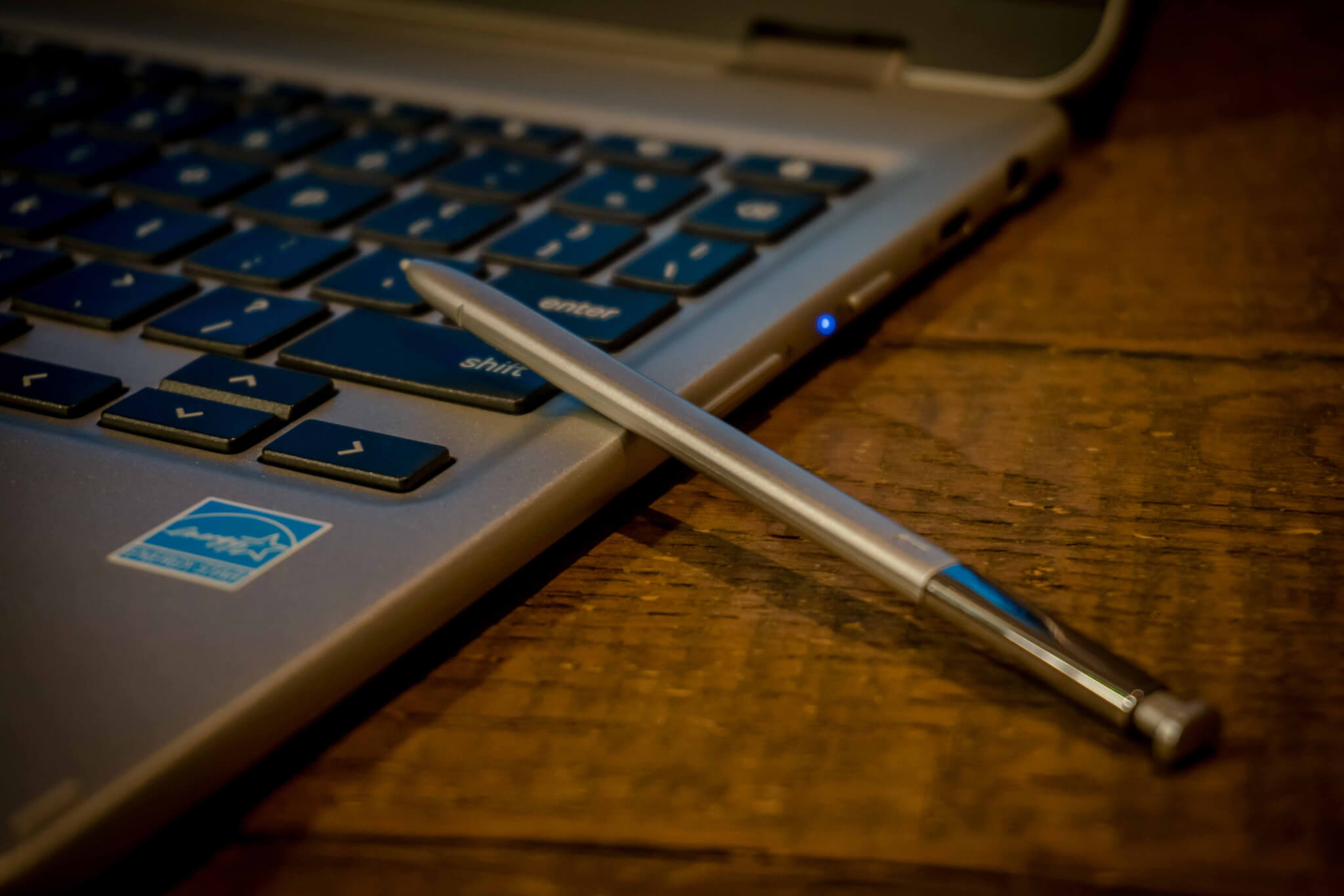 The stylus pen that accompanies the Samsung Chromebook Pro and Plus.