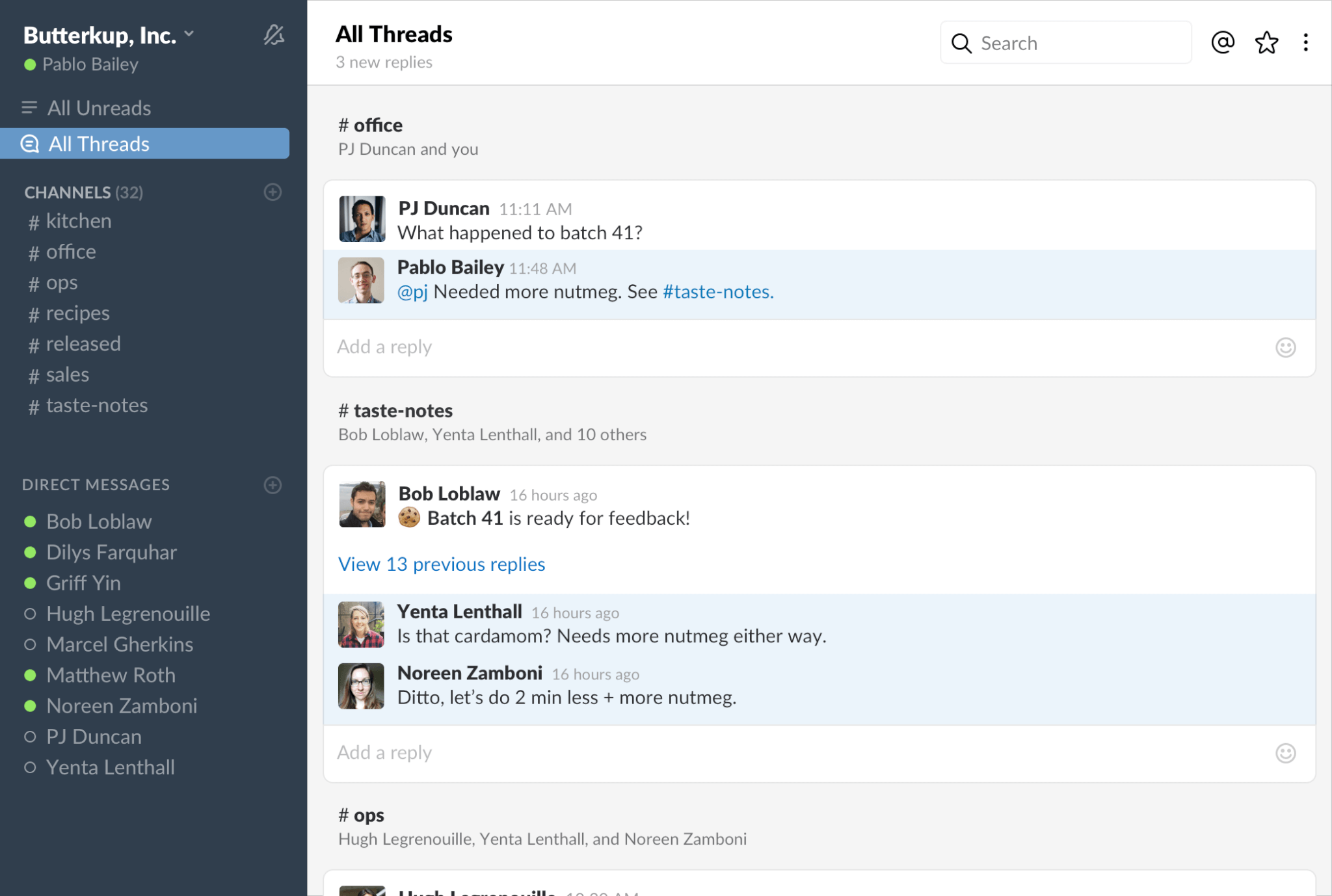 Slack Threads features a section where you can see all the side conversations you follow.