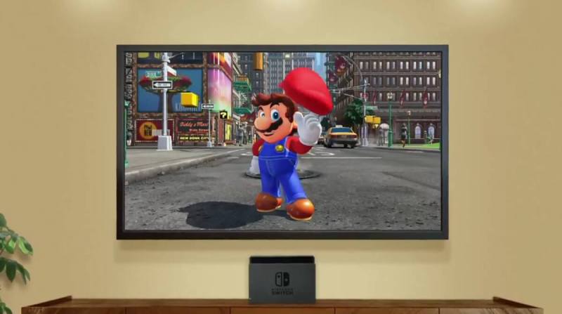Nintendo Switch game console features a new Super Mario Odyssey game.