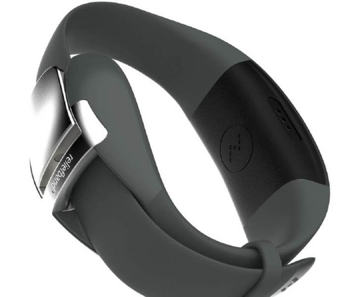 The Reliefband Neurowave has steel contacts that send electrical pulses into your nerves.