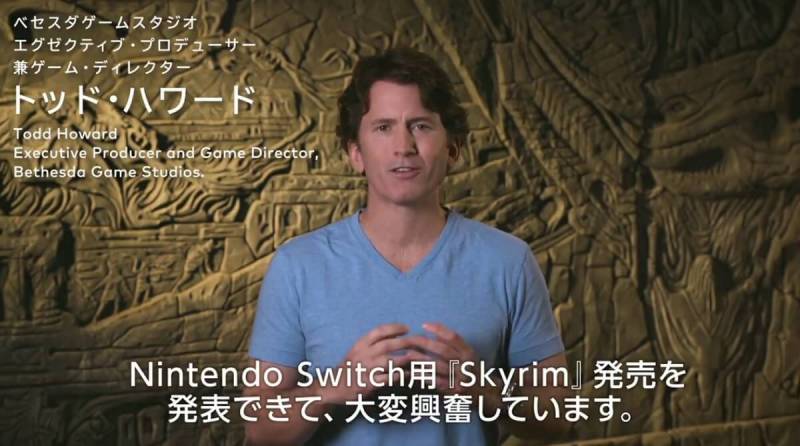 Todd Howard of Bethesda announces Skyrim for the Nintendo Switch.
