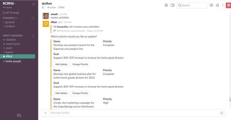 SAP SuccessFactors Slack bot screenshot