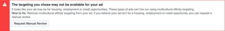 Facebook ad policy: Manual review