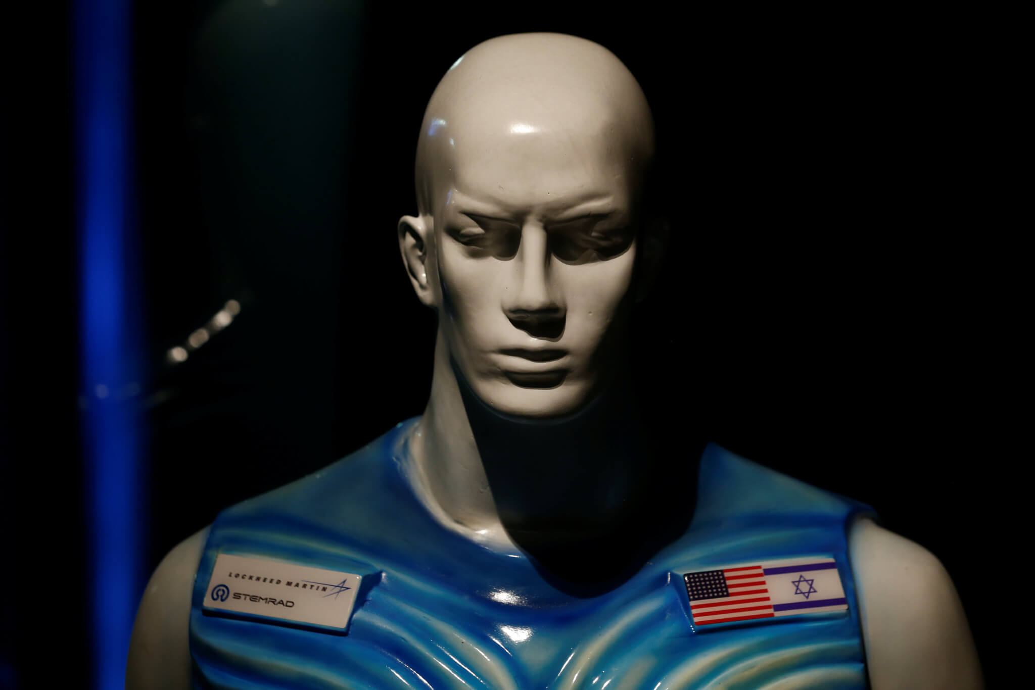 A sculpture of a man wearing Stemrad's new protective vest, Astrorad, is seen at an exhibit at Madatech, National Museum of Science Technology and Space in Haifa, Israel February 23, 2017. REUTERS/Amir Cohen