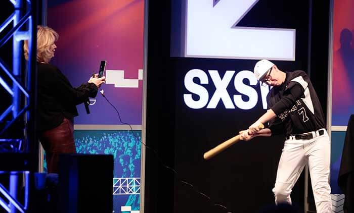 Diane Bryant tests the AI-Assisted Motion Capture Technology made by the Intel Sports Group. Image Credit: Intel Corporation