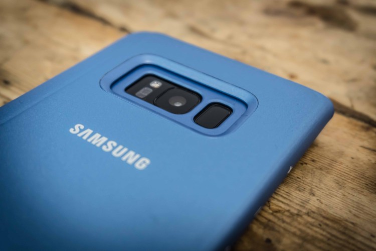 The back of the Samsung Galaxy S8+ in a case.