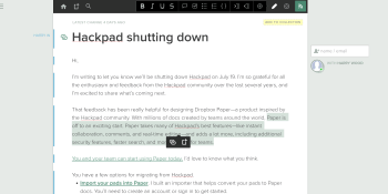 Dropbox is killing Hackpad on July 19 and moving users’ files to Paper