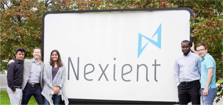 This picture shows the logo of Nexient was launched in 2010, and today has mre than 60 scrum development teams supporting Fortune 500 and high growth mid-market enterprises.