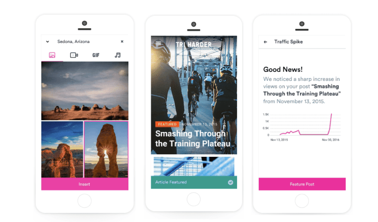 Three images showing screen shots of how Verst brings "mobile first" to content management systems.