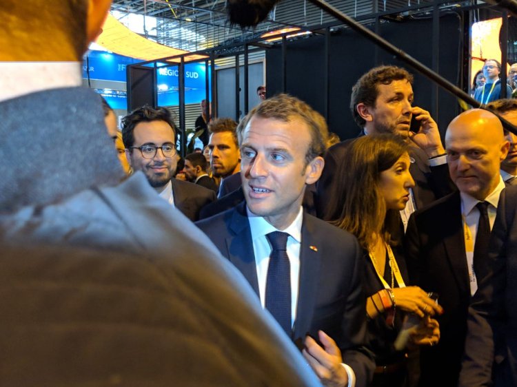 French president Emmanuel Macron arrives at the Viva Technology conference in Paris.