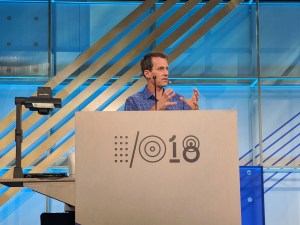 Google AI chief Jeff Dean speaks with members of the AI community and press at the I/O developer conference 