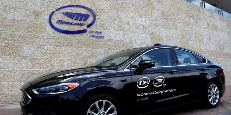 A general view of a Mobileye autonomous driving test vehicle, at the Mobileye headquarters in Jerusalem, May 15, 2018.
