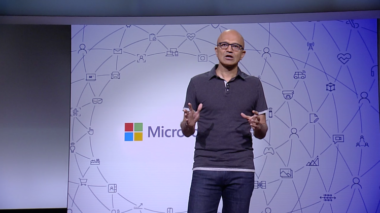 Microsoft CEO Satya Nadella onstage at Build 2018 held May 7-9 at the Washington State Convention Center in Seattle