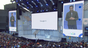 Google CEO Sundar Pichai onstage at the I/O developer conference 