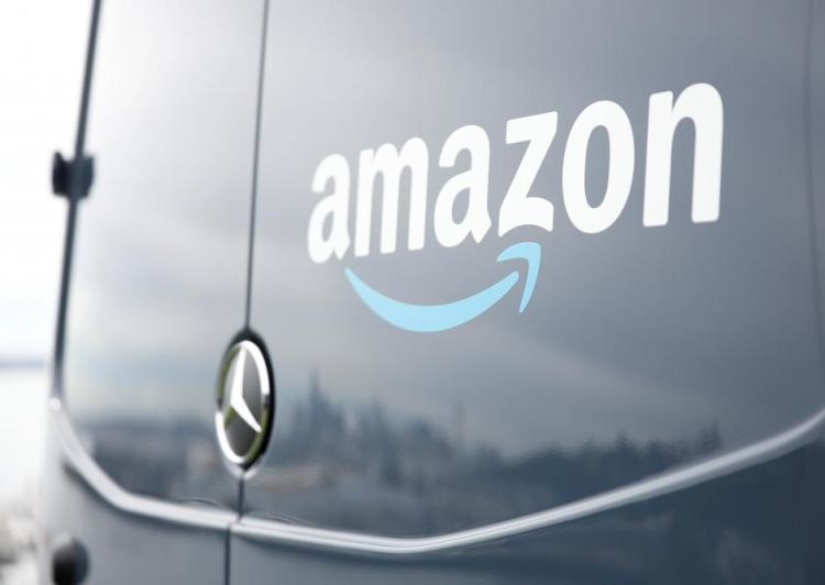 An Amazon Prime van during a press conference announcing Amazon.com's new program to help entrepreneurs build businesses delivering Amazon packages