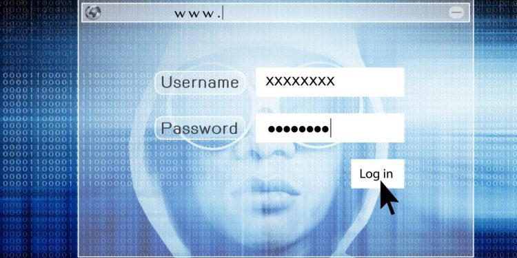Image of a hacker looking at a log-in screen with a stolen password. Example of online fraud.
