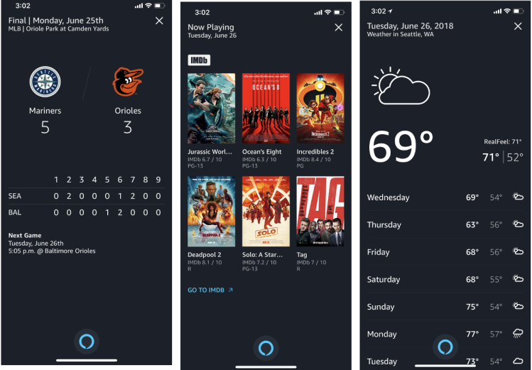 Alexa screenshots on Alexa iOS app