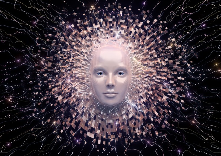 Ghost in the machine, face out of darkness concept image