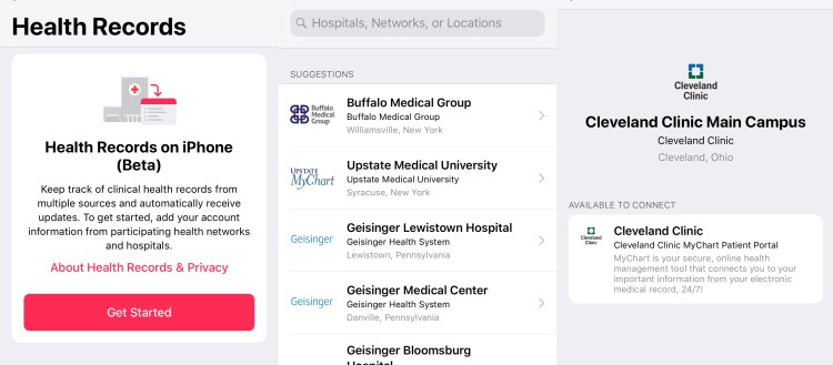 Health Records on the beta release of iOS 12 for the iPhone.