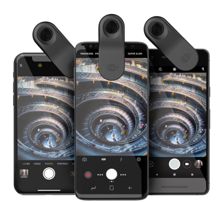 Olloclip lets you attach lenses such as a fisheye lens to a smartphone.